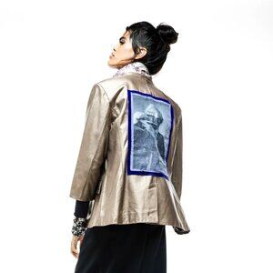 Vintage gold leather jacket with Hysteric Glamour Andy Warhol patch